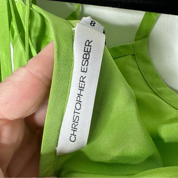 CHRISTOPHER ESBER Silk Faille Loophole Tie Skirt Green Apple NWT in Size 8 - Picture 6 of 13